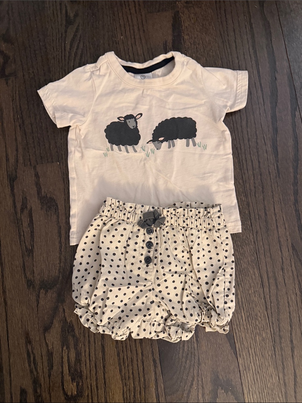 Hanna Andersson Cream Tee & Cream Polka Dot Bloomers Set - Black Sheep
